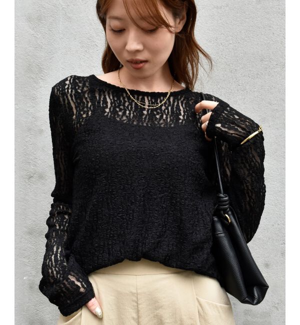  「ストレッチレースクルーネックカットソー」|Tシャツ・カットソー|