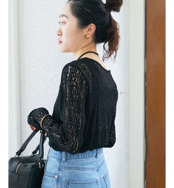  「ストレッチレースクルーネックカットソー」|Tシャツ・カットソー|