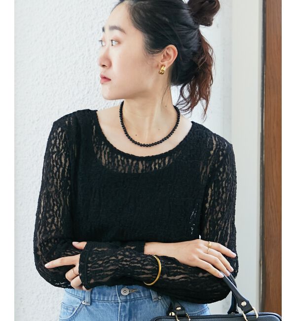  「ストレッチレースクルーネックカットソー」|Tシャツ・カットソー|