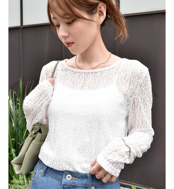  「ストレッチレースクルーネックカットソー」|Tシャツ・カットソー|
