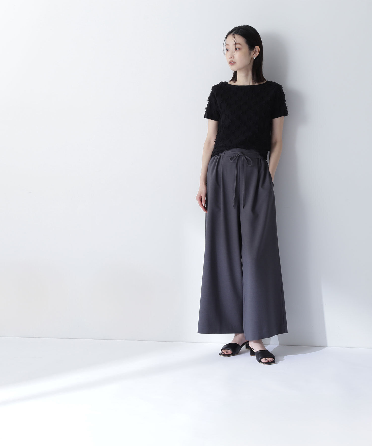  「リネンライクリボンイージーワイドパンツ」|その他|
