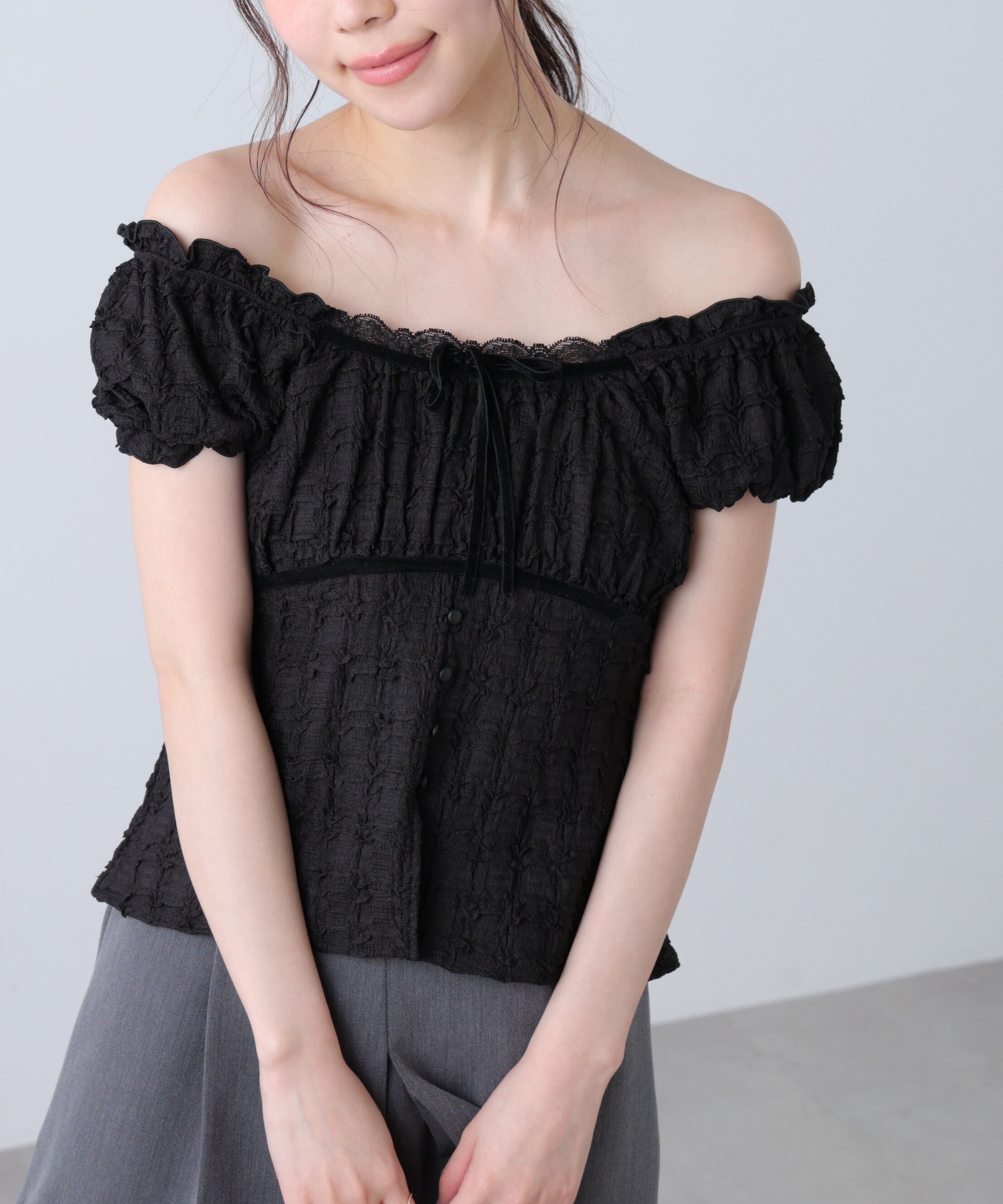  「フレンチスリーブジャガードカットソー」|Tシャツ・カットソー|