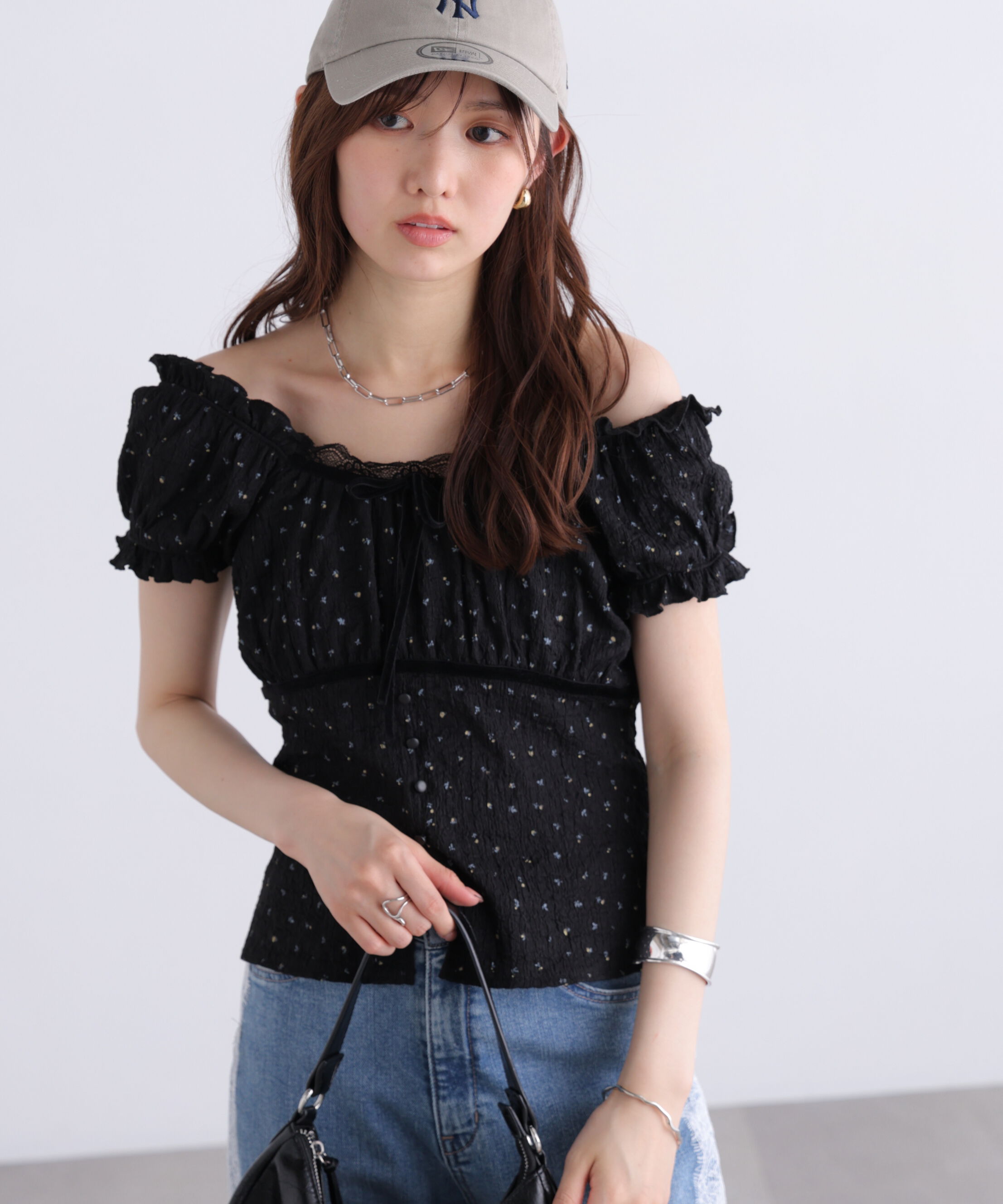  「フレンチスリーブジャガードカットソー」|Tシャツ・カットソー|