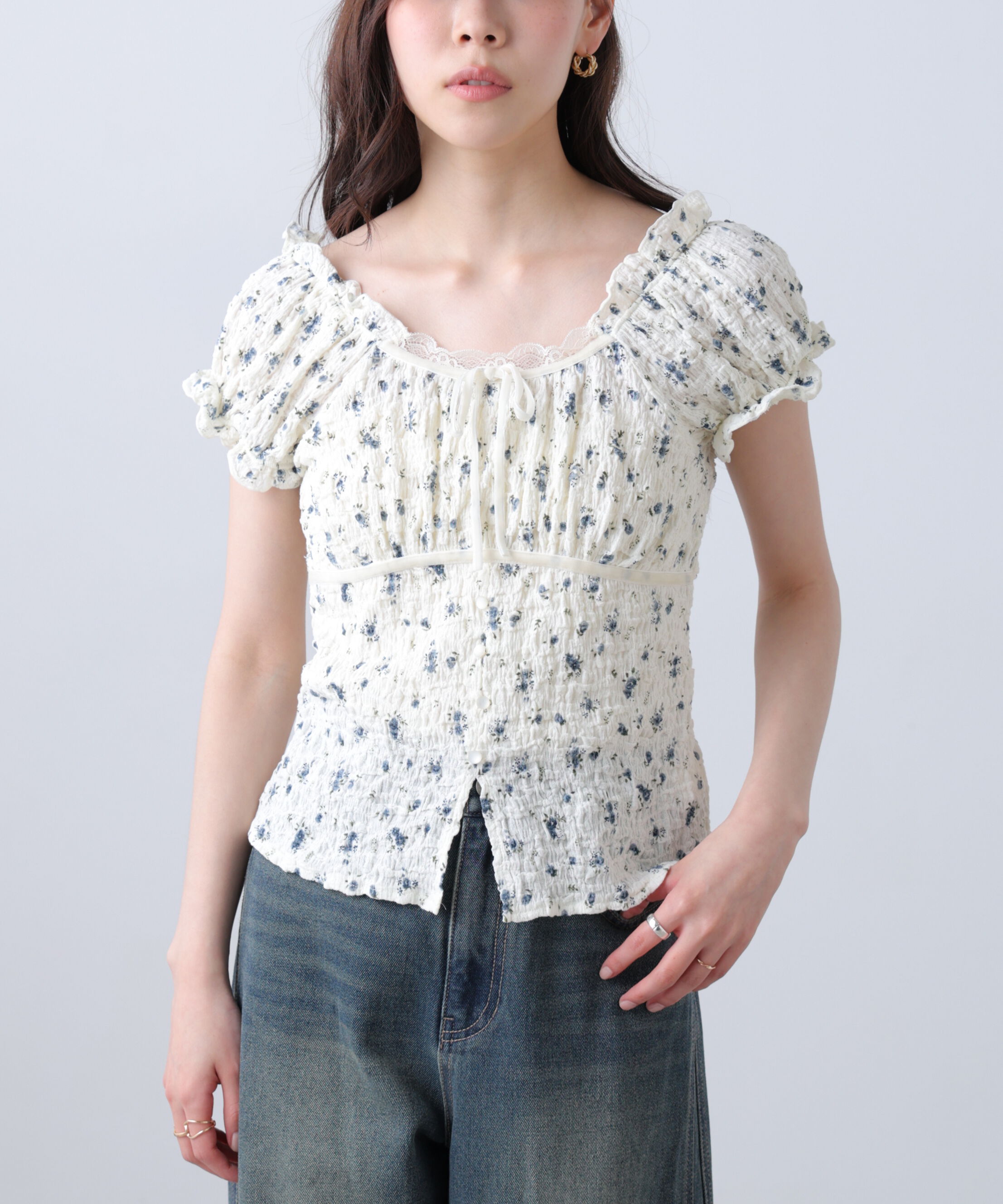  「フレンチスリーブジャガードカットソー」|Tシャツ・カットソー|