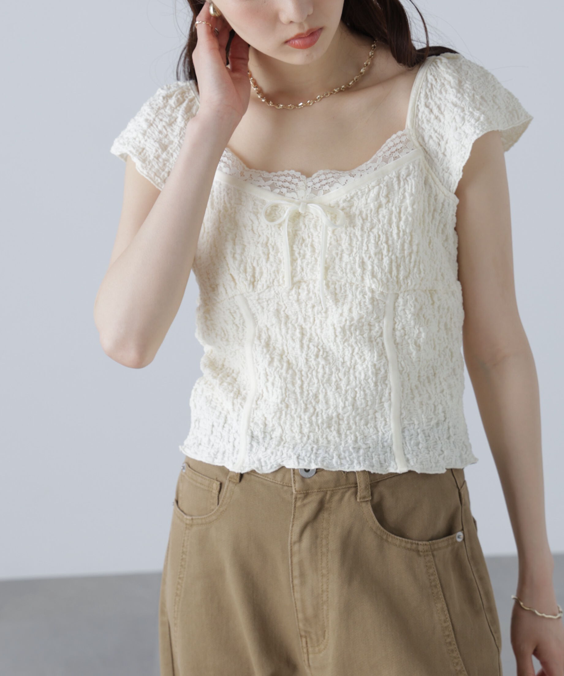  「レーストリムカットジャガードカットソー」|Tシャツ・カットソー|