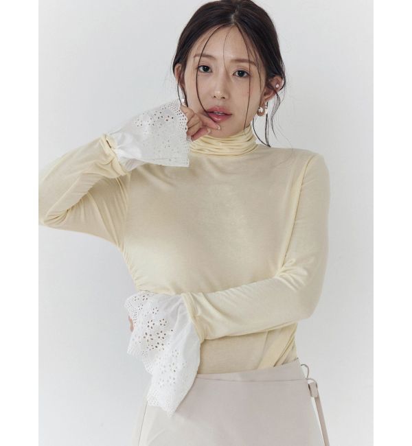 CALNAMUR「レーヨンハイネックドッキングトップス」|Tシャツ・カットソー|イエロー