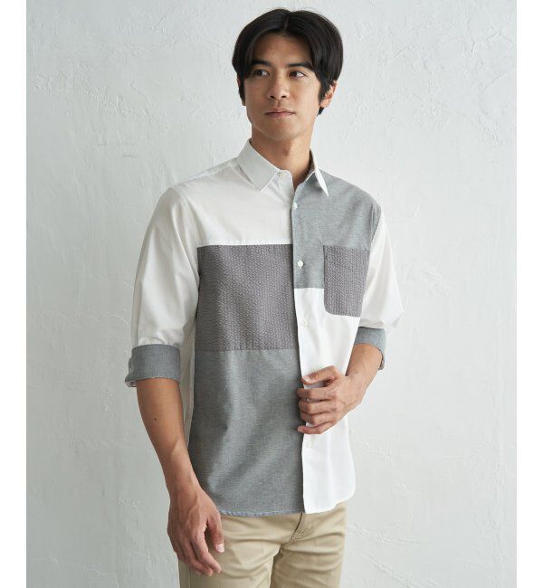 ikka「【MonoMax &times; 小泉孝太郎】7分袖冷感ブロックスシャツ「小泉孝太郎さん着用モデル」」|シャツ・ブラウス|