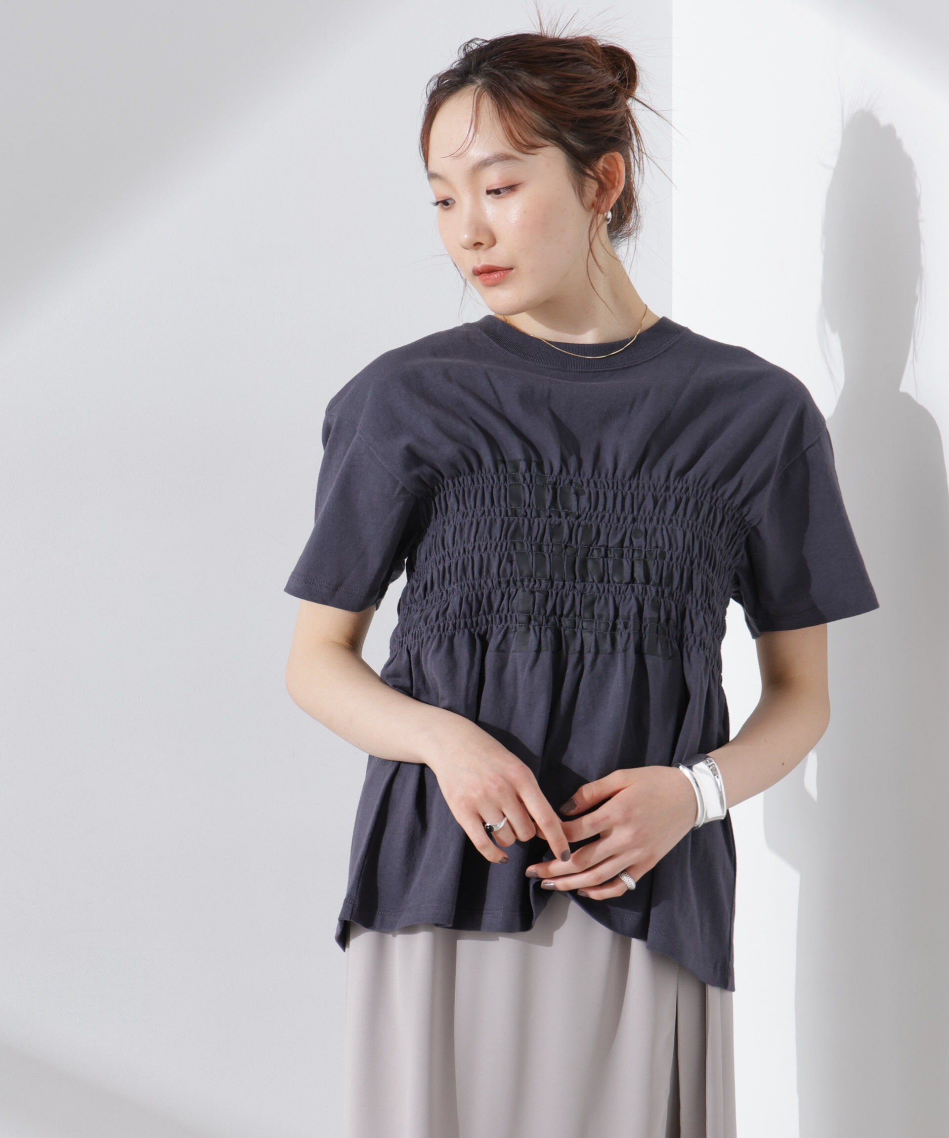 nano･universe「RUSSELL ATHLETIC/別注 Jersey Shirring T」|Tシャツ・カットソー|チャコール3