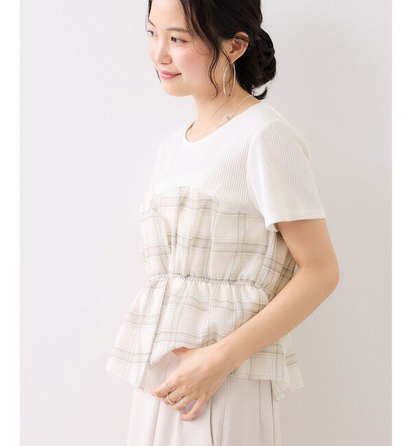 VIS「チェック＆無地シアービスチェドッキング半袖プルオーバー/イージーケア」|Tシャツ・カットソー|