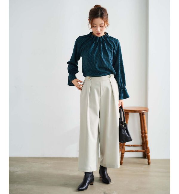 le.coeur blanc「ウールライクウエストデザインワイドクロップドパンツ」|その他|