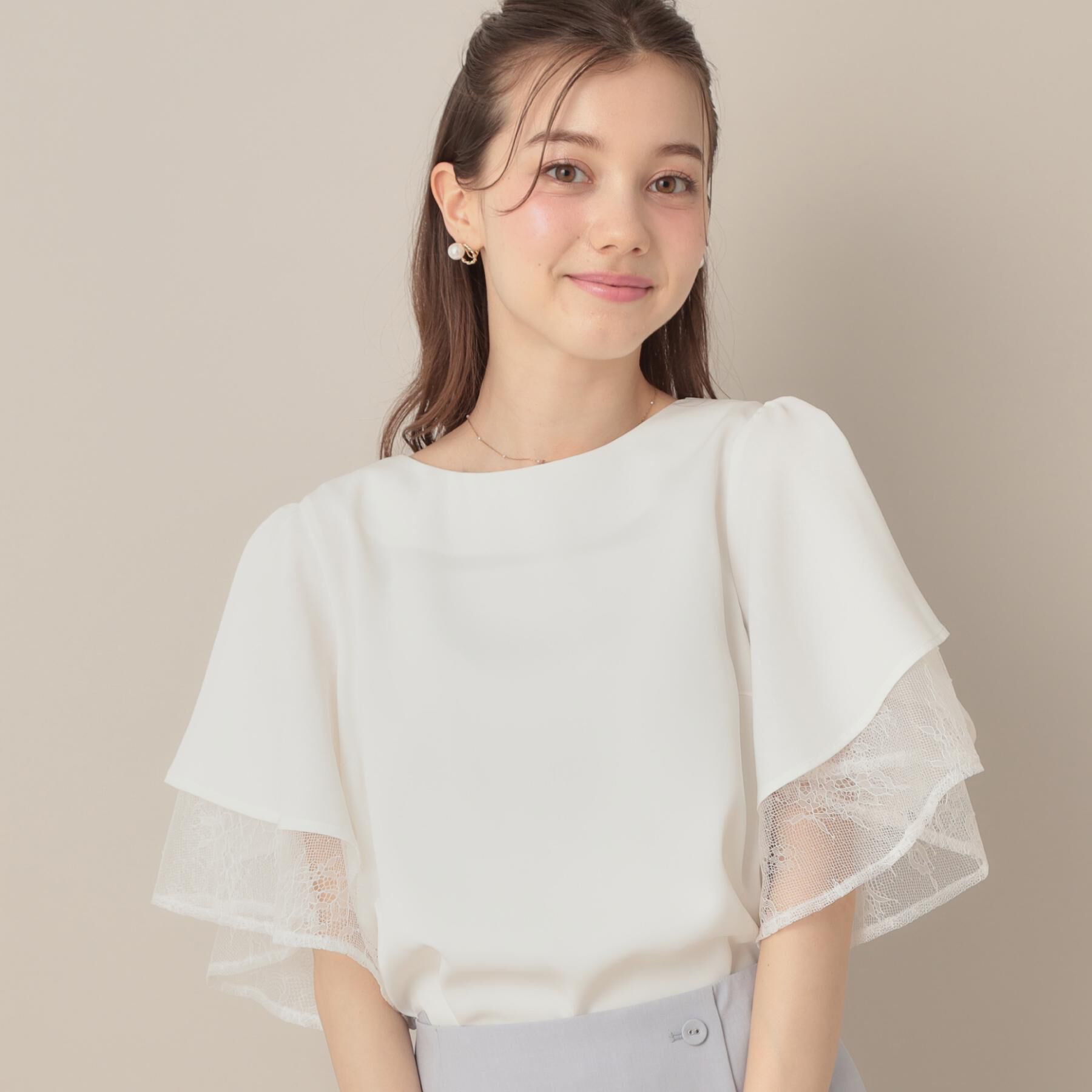 Couture broach「【マシンウォッシャブル・一枚で着映える】レース重ねフレアブラウス」|シャツ・ブラウス|