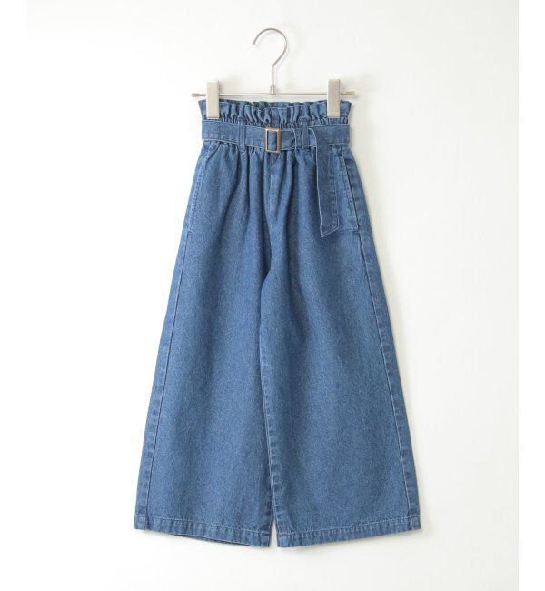 ikka kids「ベルト付きデニムワイドパンツ（120~160cm）」|その他|ブルー