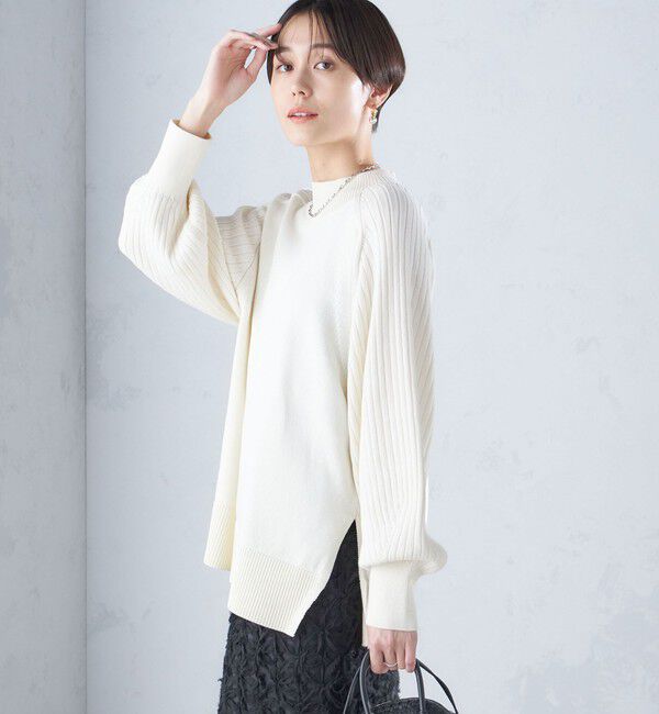 SHIPS for women「〈手洗い可能〉マーセライズ コットン 編地 切替 プルオーバー 24SS ◇」|ニット・セーター|