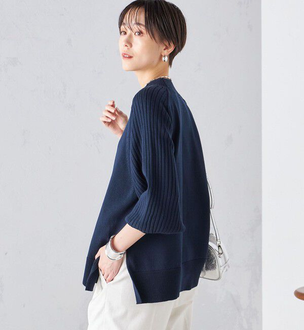 SHIPS for women「〈手洗い可能〉マーセライズ コットン 編地 切替 プルオーバー 24SS ◇」|ニット・セーター|