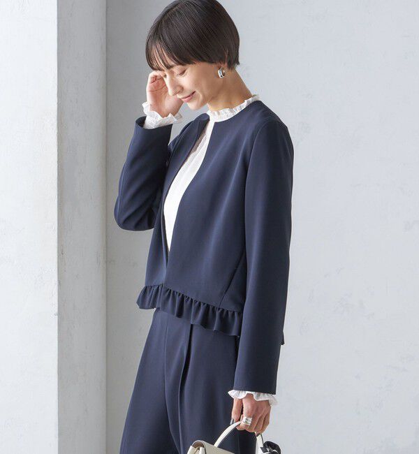 SHIPS for women「〈手洗い可能〉トリアセテート混 裾 フリル ジャケット（セットアップ対応）」|ノーカラージャケット|