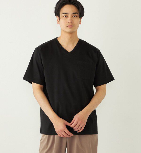 SHIPS Colors 「SHIPS Colors:〈接触冷感〉シルケット コットン Vネック TEE◇」|Tシャツ・カットソー|ブラック