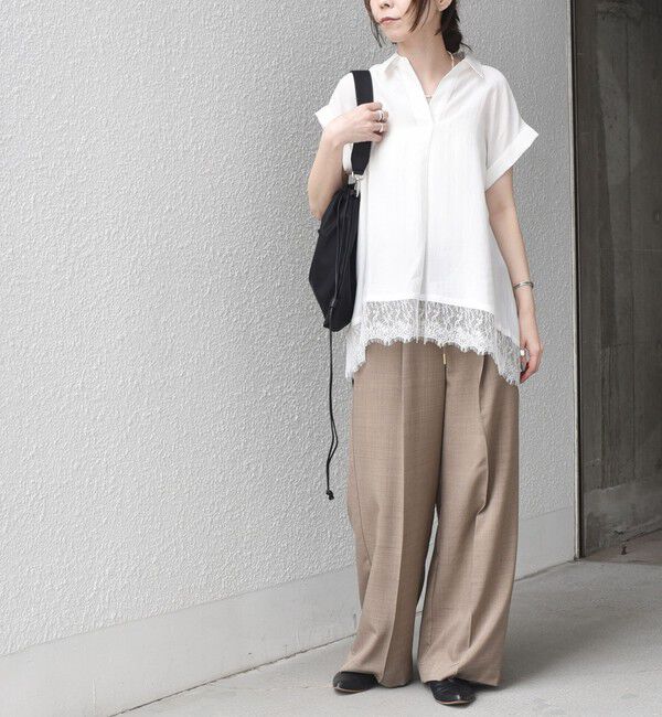 SHIPS Colors 「SHIPS Colors:〈手洗い可能〉ヘム レース スキッパー ブラウス◇」|シャツ・ブラウス|