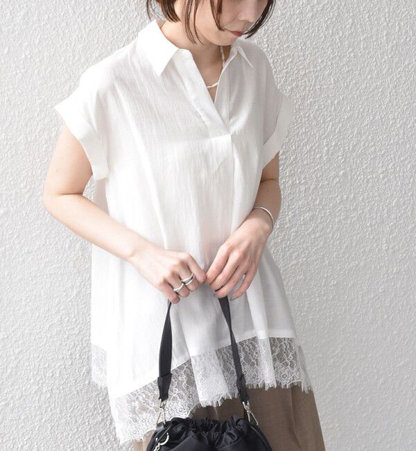 SHIPS Colors 「SHIPS Colors:〈手洗い可能〉ヘム レース スキッパー ブラウス◇」|シャツ・ブラウス|