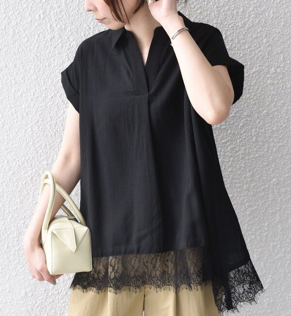 SHIPS Colors 「SHIPS Colors:〈手洗い可能〉ヘム レース スキッパー ブラウス◇」|シャツ・ブラウス|