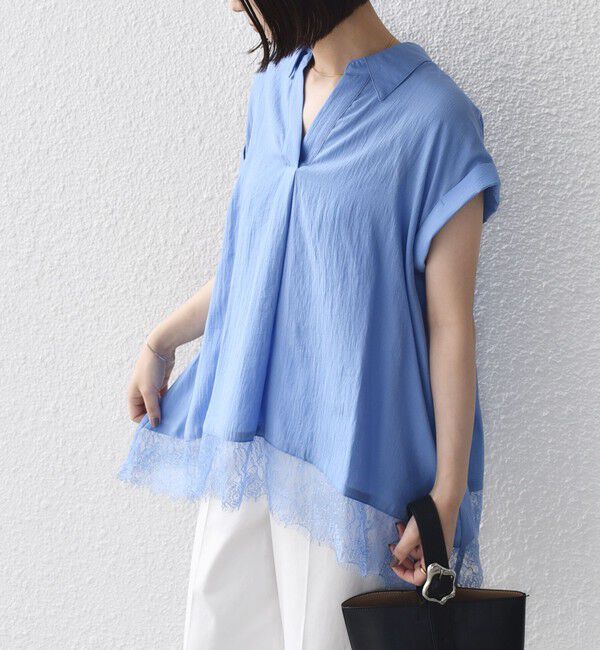 SHIPS Colors 「SHIPS Colors:〈手洗い可能〉ヘム レース スキッパー ブラウス◇」|シャツ・ブラウス|