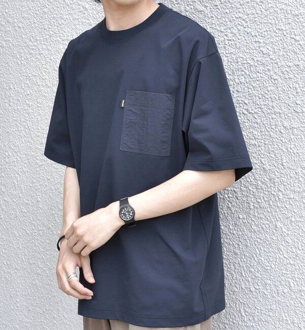 SHIPS any「【WEB限定】SHIPS any: リラックス ナイロンポケット クルーネック Tシャツ◆」|Tシャツ・カットソー|ネイビー