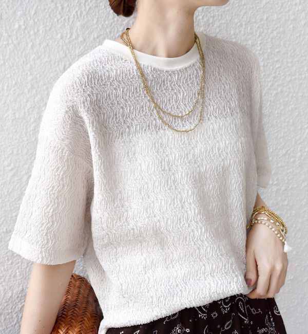 SHIPS for women「【WEB限定】〈手洗い可能〉ウェーブ クレープ ショート スリーブ カットソー」|Tシャツ・カットソー|ナチュラル