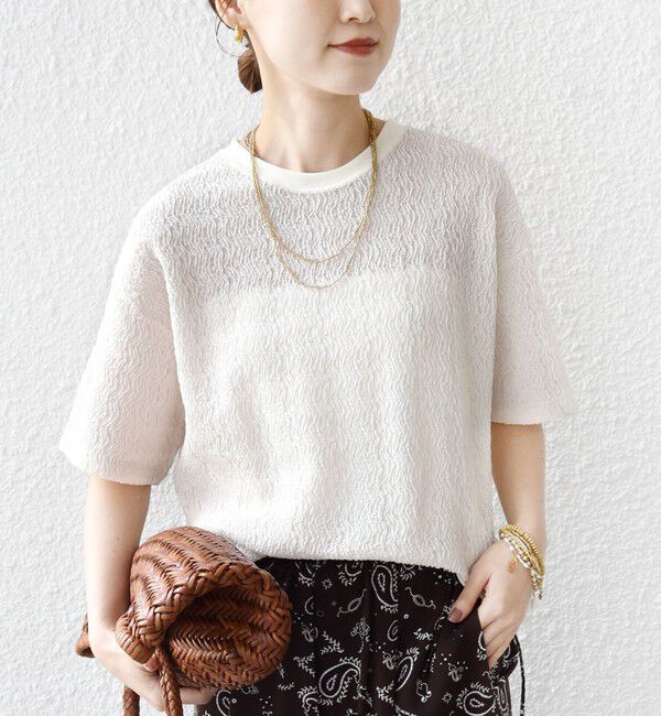 SHIPS for women「【WEB限定】〈手洗い可能〉ウェーブ クレープ ショート スリーブ カットソー」|Tシャツ・カットソー|