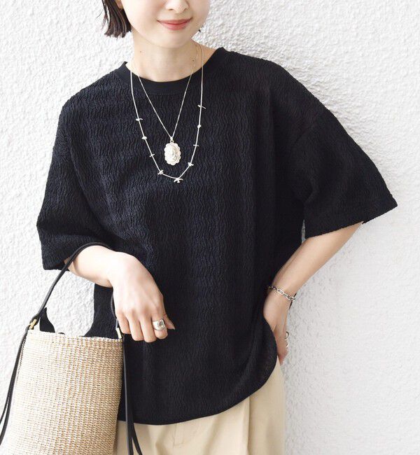 SHIPS for women「【WEB限定】〈手洗い可能〉ウェーブ クレープ ショート スリーブ カットソー」|Tシャツ・カットソー|