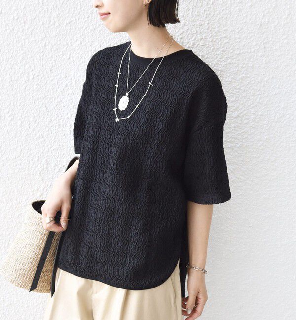 SHIPS for women「【WEB限定】〈手洗い可能〉ウェーブ クレープ ショート スリーブ カットソー」|Tシャツ・カットソー|