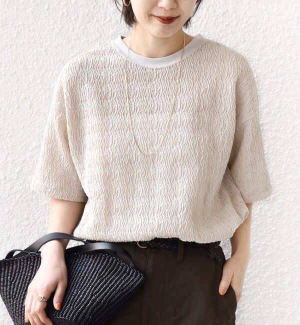 SHIPS for women「【WEB限定】〈手洗い可能〉ウェーブ クレープ ショート スリーブ カットソー」|Tシャツ・カットソー|