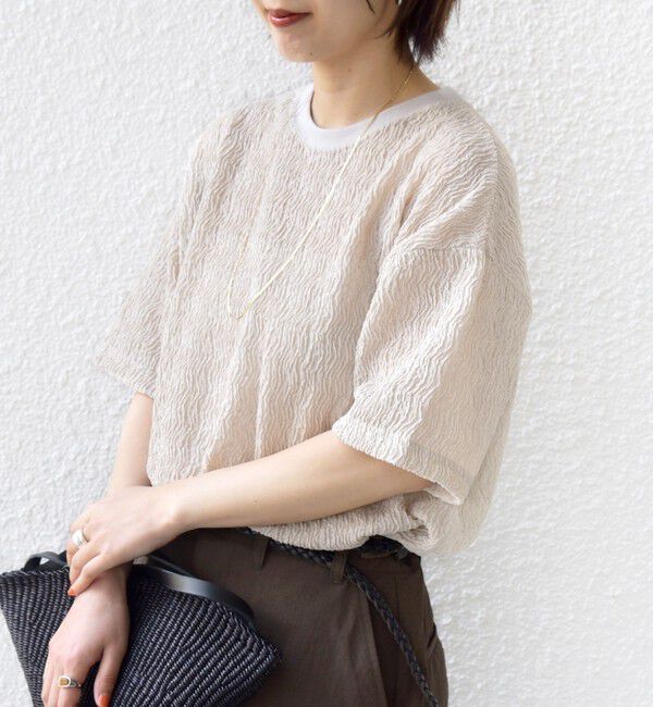 SHIPS for women「【WEB限定】〈手洗い可能〉ウェーブ クレープ ショート スリーブ カットソー」|Tシャツ・カットソー|