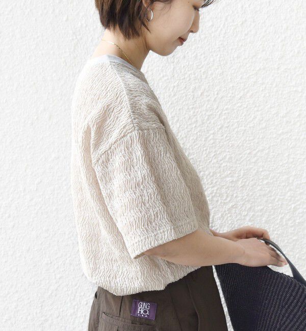SHIPS for women「【WEB限定】〈手洗い可能〉ウェーブ クレープ ショート スリーブ カットソー」|Tシャツ・カットソー|