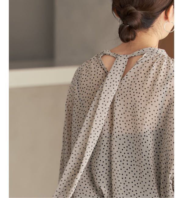 NOBLE「【洗える】ドットシフォンギャザーボウタイブラウス」|シャツ・ブラウス|