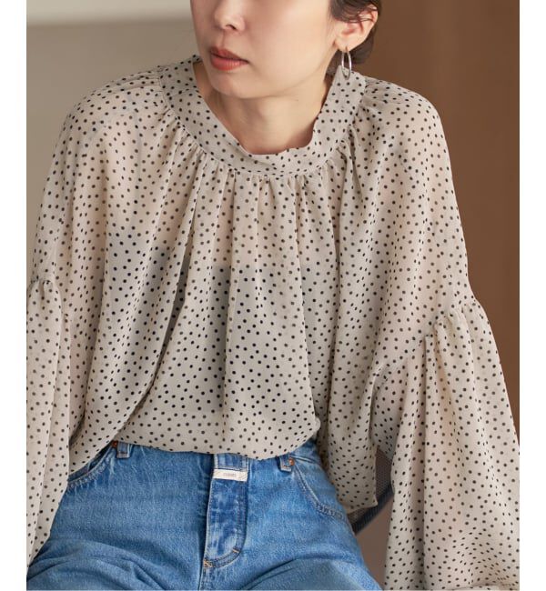 NOBLE「【洗える】ドットシフォンギャザーボウタイブラウス」|シャツ・ブラウス|