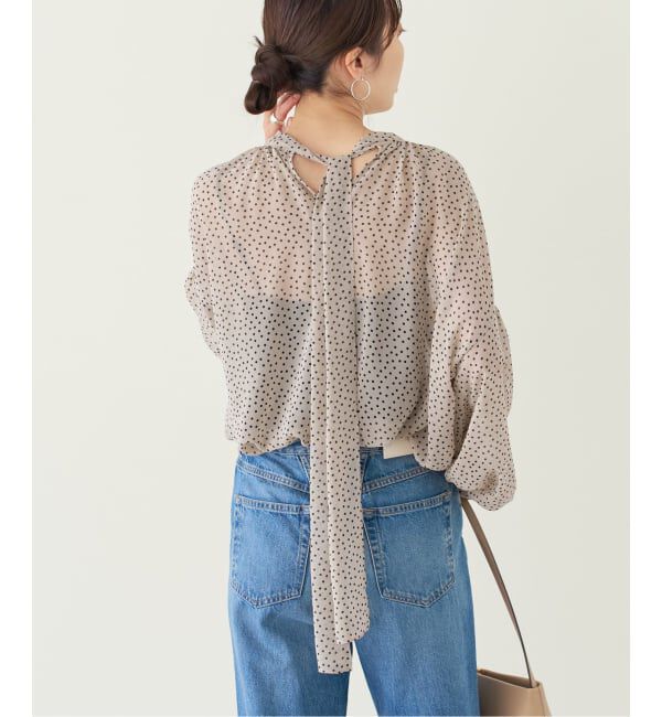 NOBLE「【洗える】ドットシフォンギャザーボウタイブラウス」|シャツ・ブラウス|