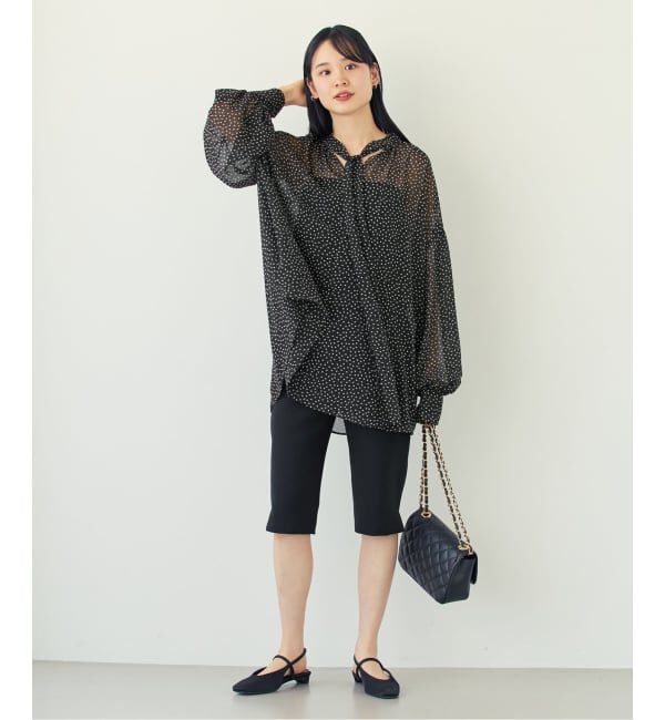 NOBLE「【洗える】ドットシフォンギャザーボウタイブラウス」|シャツ・ブラウス|