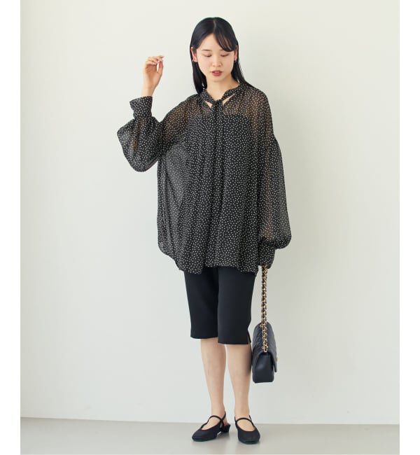 NOBLE「【洗える】ドットシフォンギャザーボウタイブラウス」|シャツ・ブラウス|