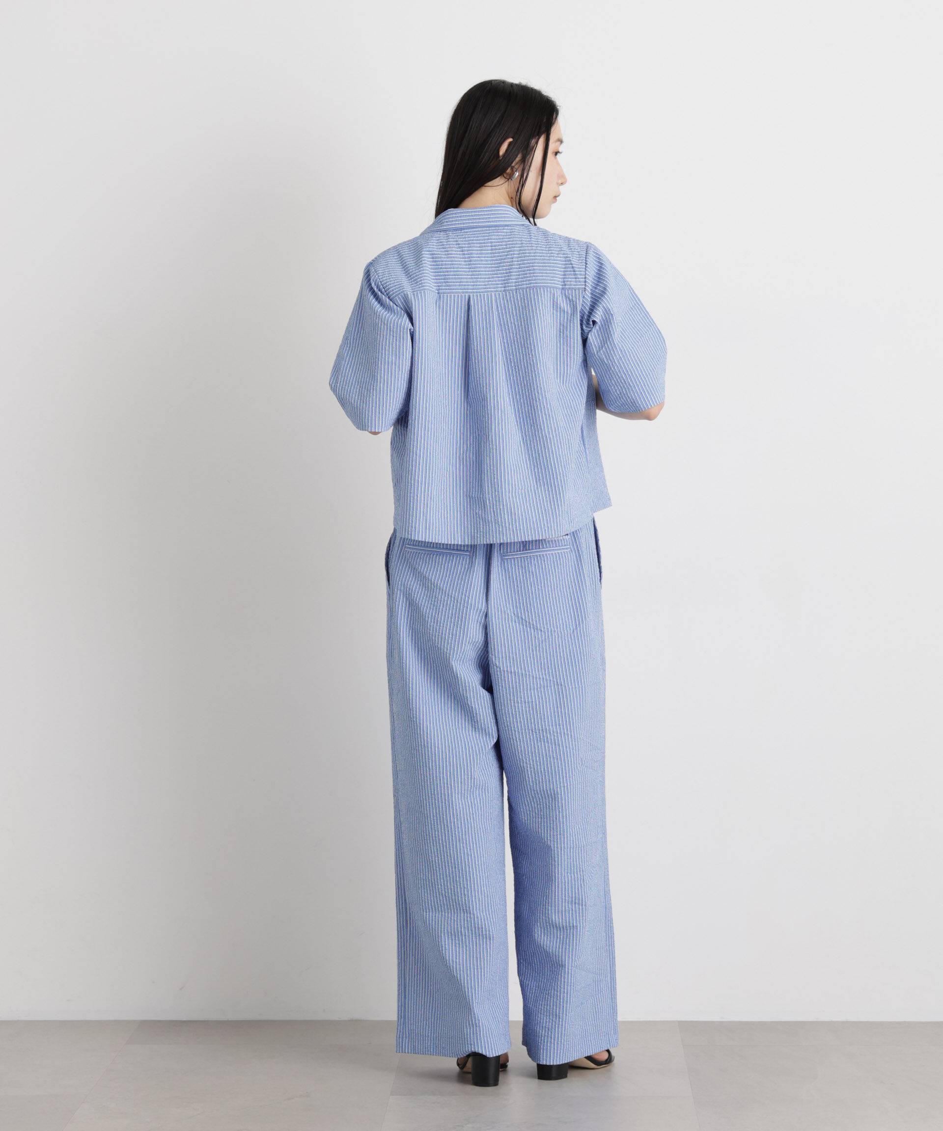 nano･universe「THOUSAND MILE/SEERSUCKER STRIPE SHIRT(セットアップ可)」|シャツ・ブラウス|