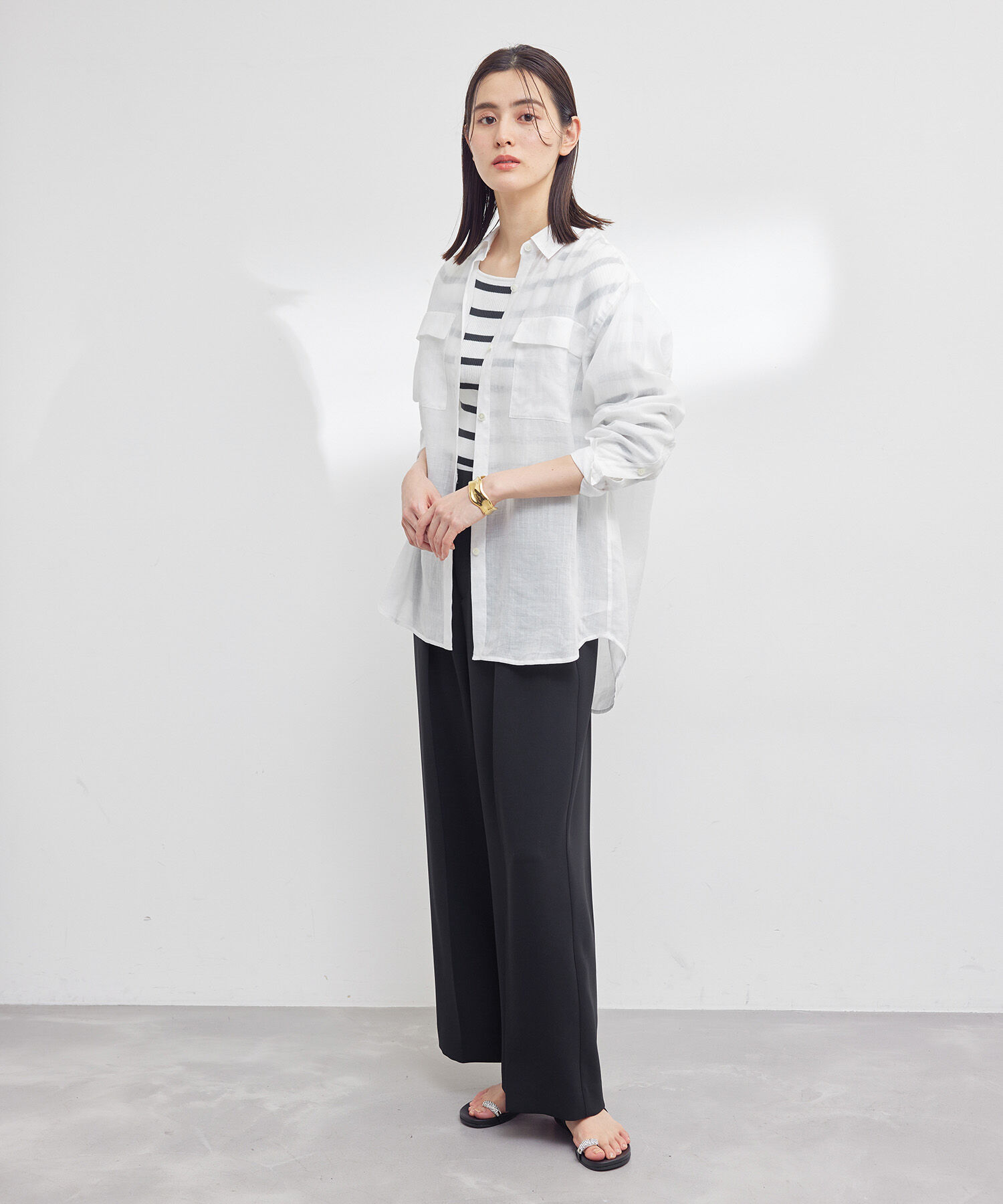 ROPE「【洗える】スクエアネック8分袖コットンリブニット」|Tシャツ・カットソー|