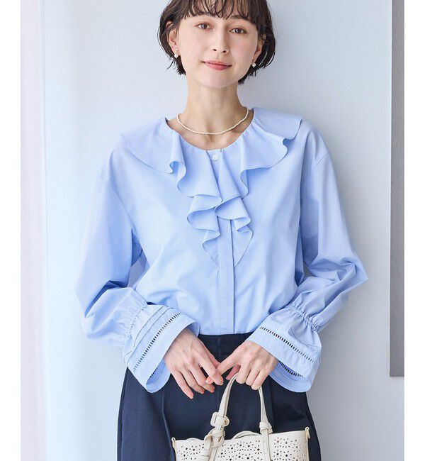Rope&rsquo;Picnic「ハシゴレース&times;ラッフルフリルブラウス/UVケア」|シャツ・ブラウス|サックス(48)