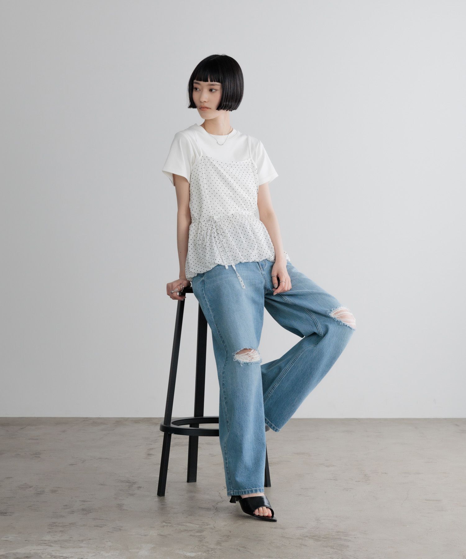 LOWRYS FARM「ドットレースチュールキャミ」|Tシャツ・カットソー|