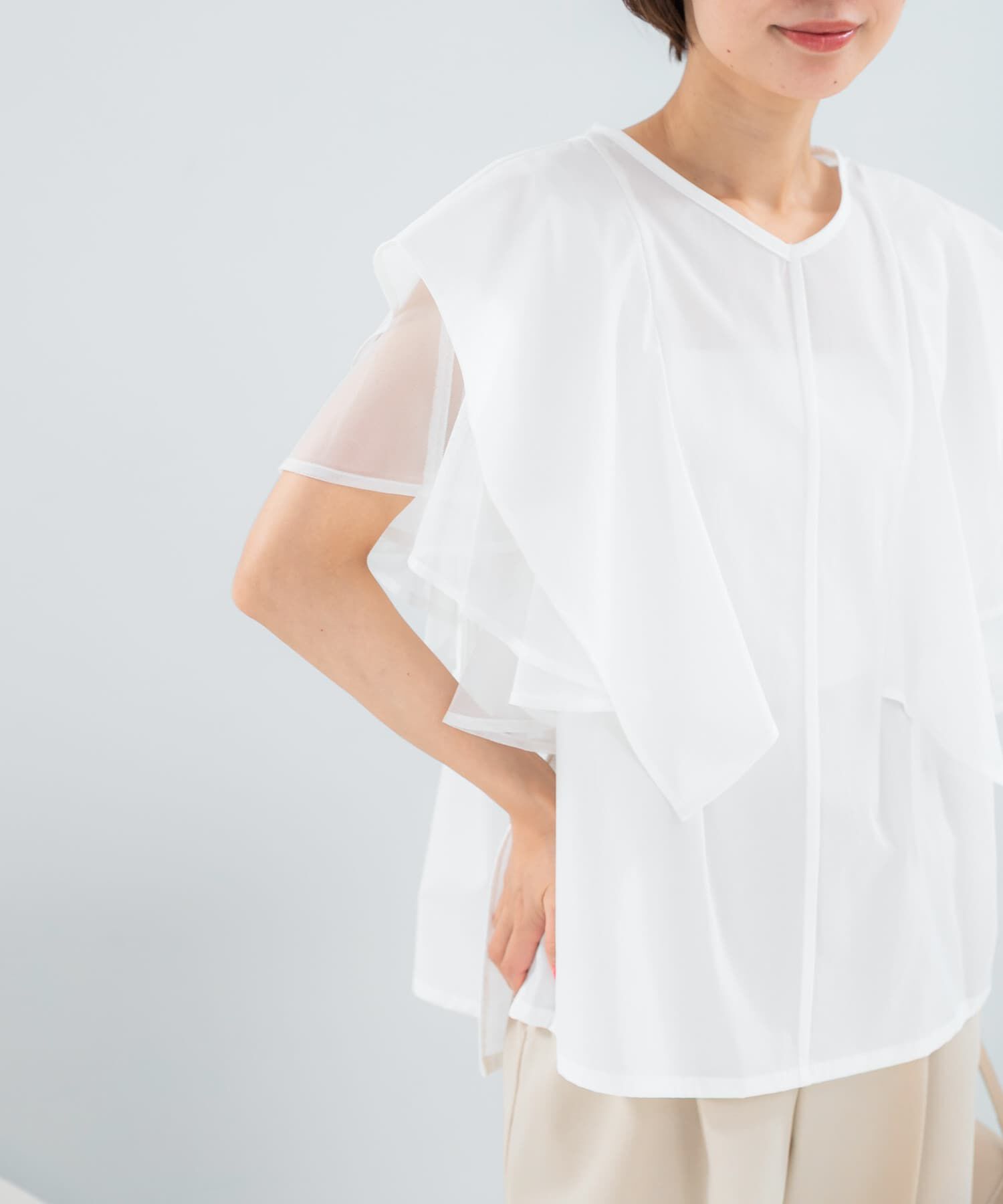 URBAN RESEARCH ROSSO「ELENDEEK　MESH LAYERED SLEEVE BLOUSE」|シャツ・ブラウス|