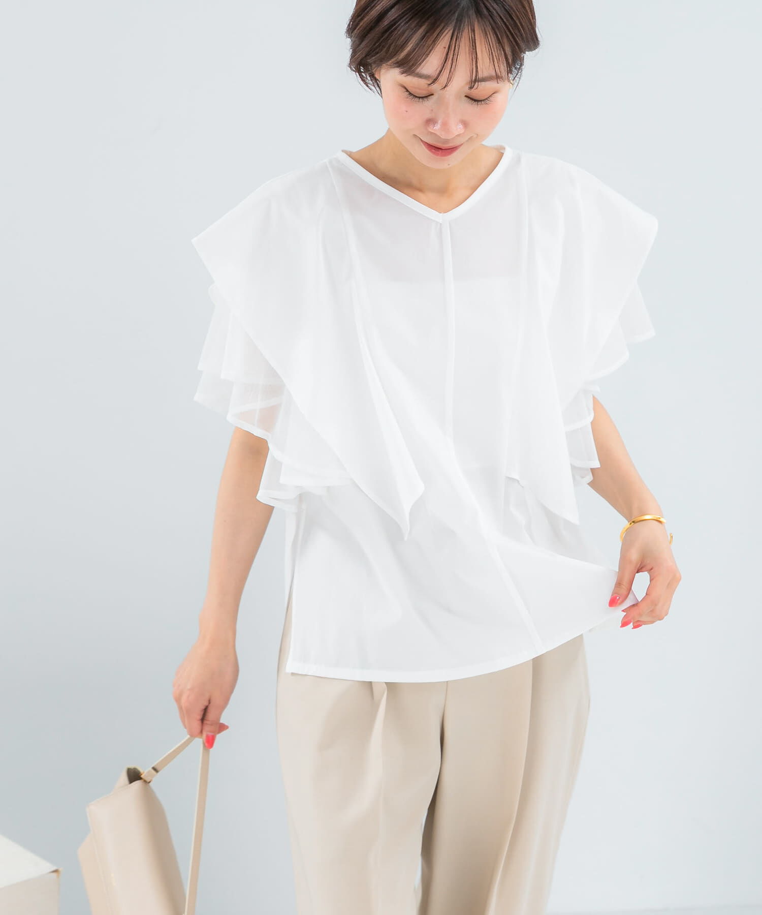URBAN RESEARCH ROSSO「ELENDEEK　MESH LAYERED SLEEVE BLOUSE」|シャツ・ブラウス|