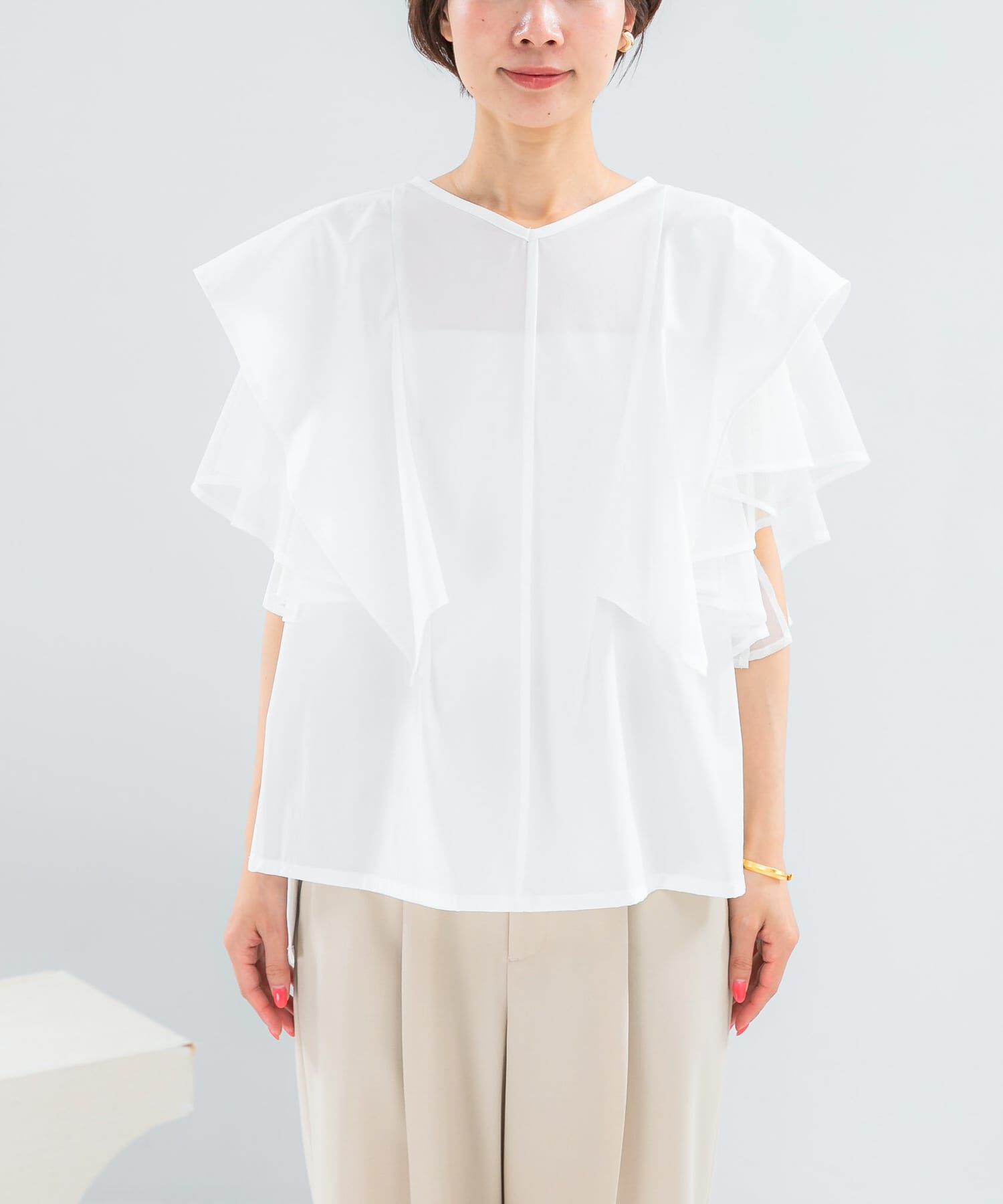 URBAN RESEARCH ROSSO「ELENDEEK　MESH LAYERED SLEEVE BLOUSE」|シャツ・ブラウス|