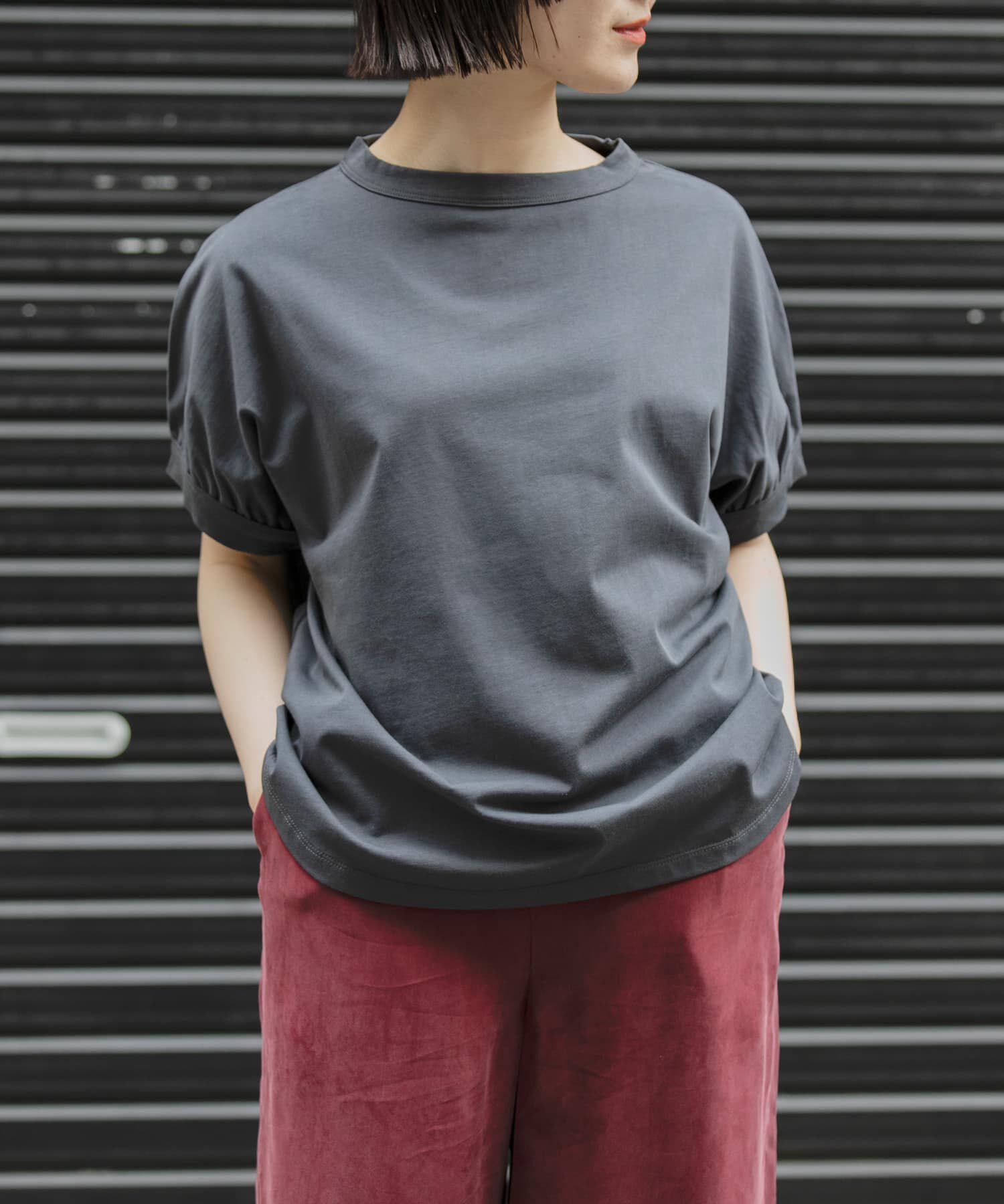URBAN RESEARCH DOORS「FORK&SPOON　ボトルネックギャザースリーブTシャツ」|Tシャツ・カットソー|