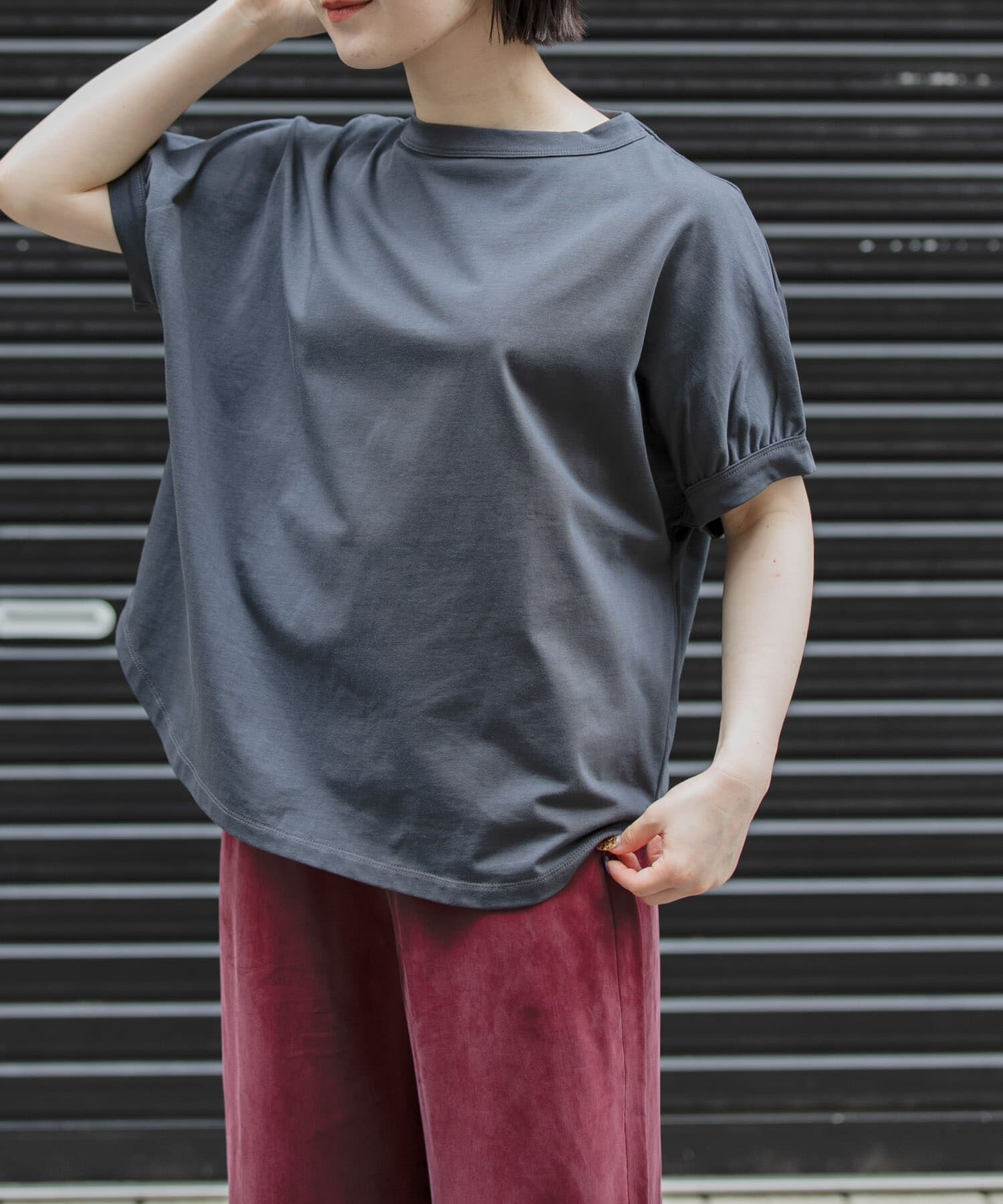 URBAN RESEARCH DOORS「FORK&SPOON　ボトルネックギャザースリーブTシャツ」|Tシャツ・カットソー|