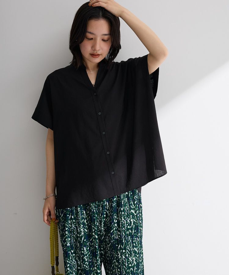 Green Parks「半袖シアースキッパーブラウス」|シャツ・ブラウス|Black