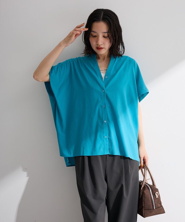 Green Parks「半袖シアースキッパーブラウス」|シャツ・ブラウス|Blue