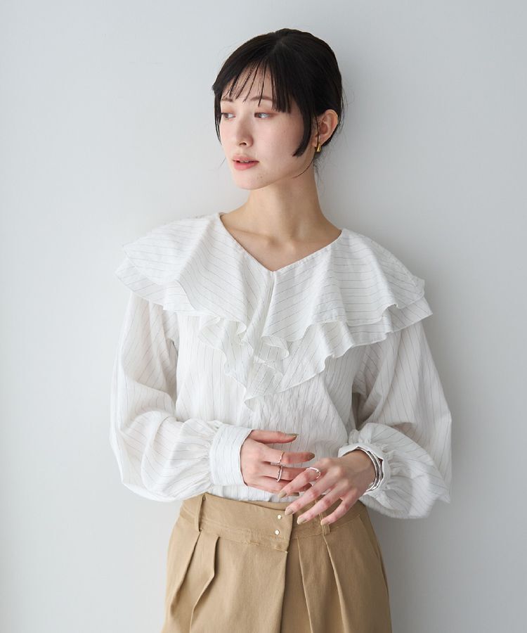 YECCA VECCA「ストライプ柄ラッフルブラウス」|シャツ・ブラウス|