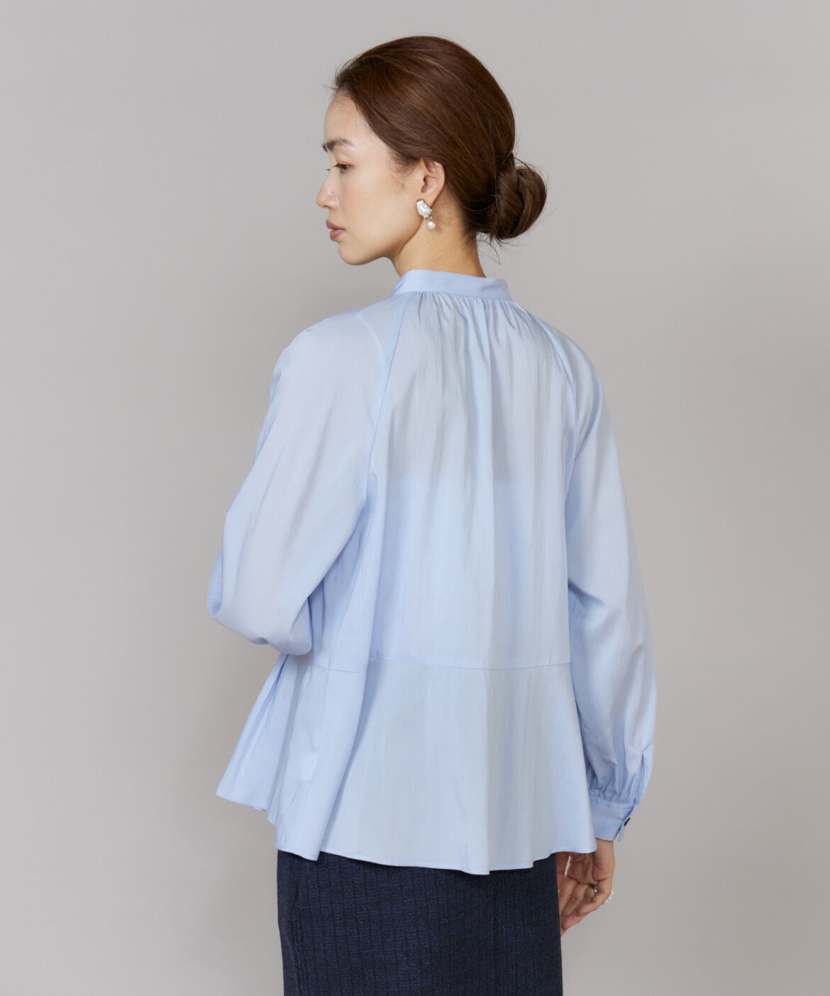Le Souk「《大きいサイズ》バンドカラーペプラムブラウス」|シャツ・ブラウス|
